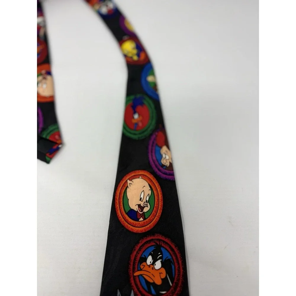 Vintage 1993 Cartoons Looney Tunes Mania Tie Black Multicolor Bugs Bunny Tweety